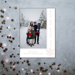 Modern Snowflake New Year's Photo Card Pink