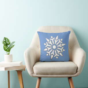 Modern Snowflake on Sky Blue Cushion
