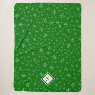 Modern Snowflake Pattern on Green Monogrammed Sherpa Blanket