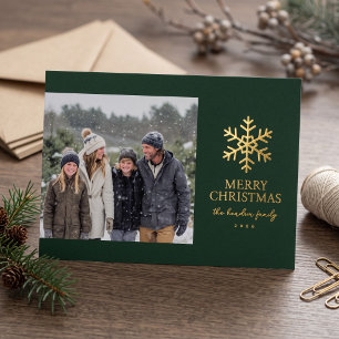 Modern Snowflake Photo Christmas Foil Green