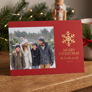 Modern Snowflake Photo Christmas Foil - Red