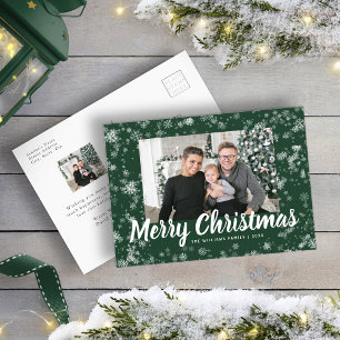 Modern Snowflake Photo Christmas Postcard