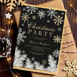 Modern snowflake pine black winter Christmas  Invitation<br><div class="desc">A modern winter Holiday  Christmas gold glitter,  silver and white snowflakes illustration on editable black background,  all the illustrations colour are editable to match your own colour palette with white pine tree branches on black background with an elegant script typography.</div>