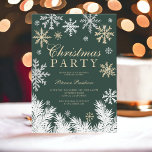 Modern snowflake pine green winter Christmas Invitation<br><div class="desc">A modern winter Holiday  Christmas gold glitter,  silver and white snowflakes illustration on editable forest green background,  all the illustrations colour are editable to match your own colour palette with white pine tree branches on forest green background with an elegant script typography.</div>