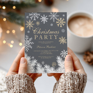 Modern snowflake pine grey winter Christmas party Invitation