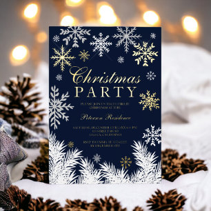 Modern snowflake pine navy winter Christmas party