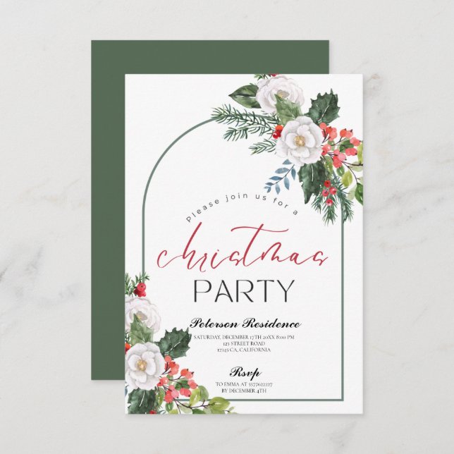 Modern snowflake pine navy winter Christmas party Invitation (Front/Back)
