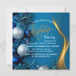 Modern snowflake pine navy winter Christmas party Invitation