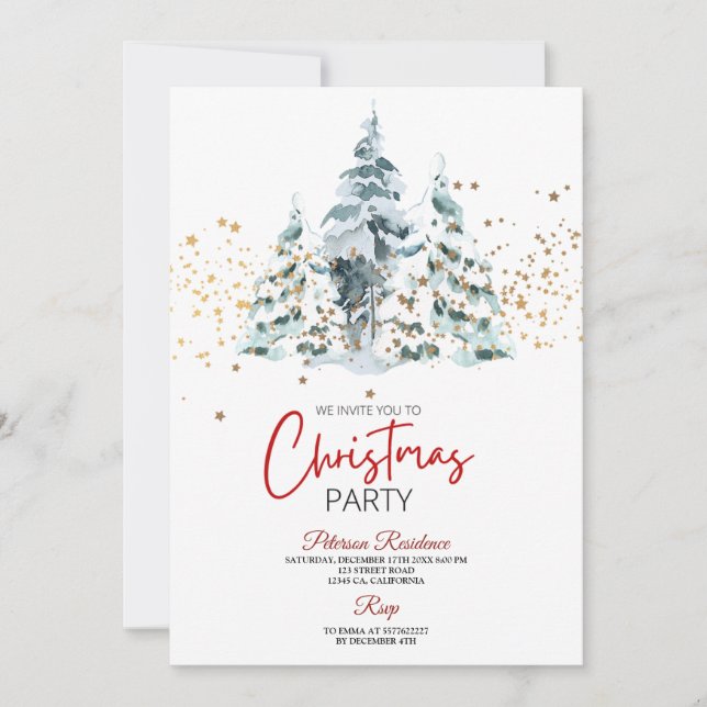 Modern snowflake pine navy winter Christmas party Invitation (Front)