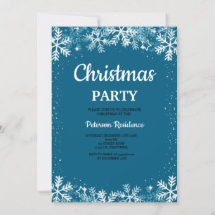 Modern snowflake pine navy winter Christmas party  Invitation