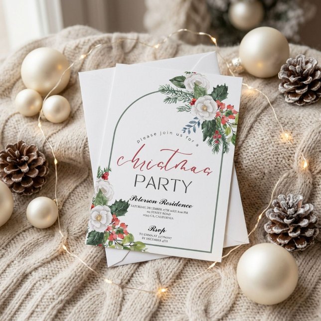 Modern snowflake pine navy winter Christmas party Invitation (Creator Uploaded)