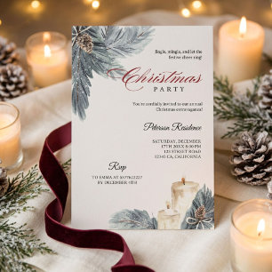 Modern snowflake pine navy winter Christmas party Invitation