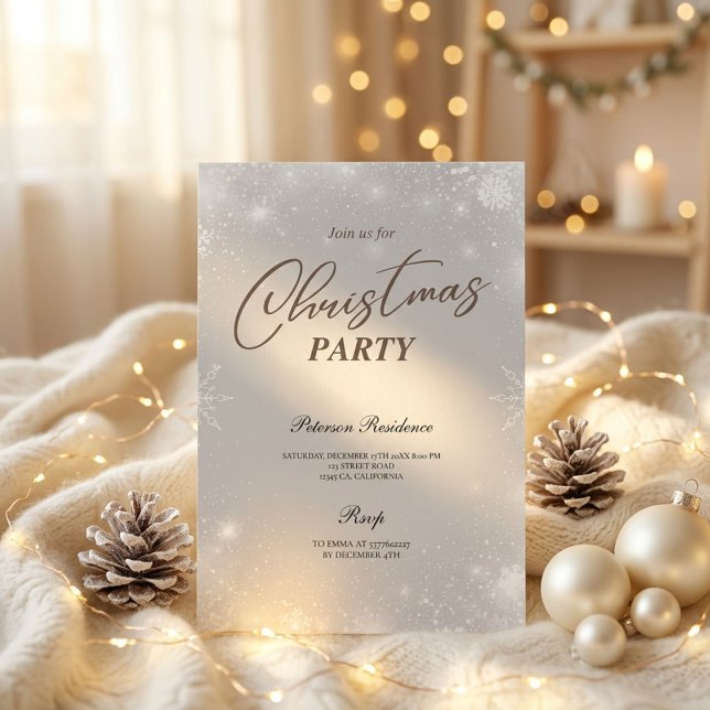 Modern snowflake pine navy winter Christmas party Invitation (Creator Uploaded)
