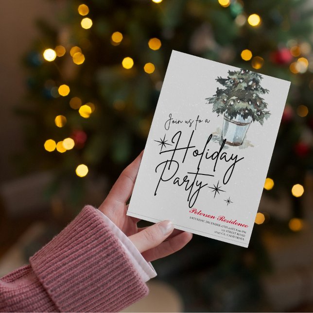 Modern snowflake pine navy winter Christmas party Invitation (Creator Uploaded)