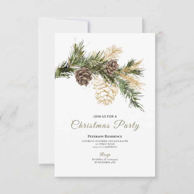 Modern snowflake pine navy winter Christmas party Invitation (Front)