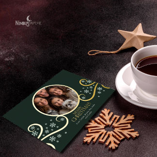 Modern Snowflake Real Foil Holiday Photo Card 