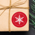 Modern Snowflake Red Holiday Sticker<br><div class="desc">Add a personalised touch to your holiday gifts and envelopes with these elegant snowflake stickers. The custom holiday stickers feature a white hand-drawn snowflake in the middle with your custom greeting and family name in white lettering on a red background or colour of your choice. The modern holiday stickers are...</div>