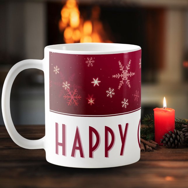 Modern Snowflake Red Pattern Happy Christmas Coffee Mug (Creator Uploaded)