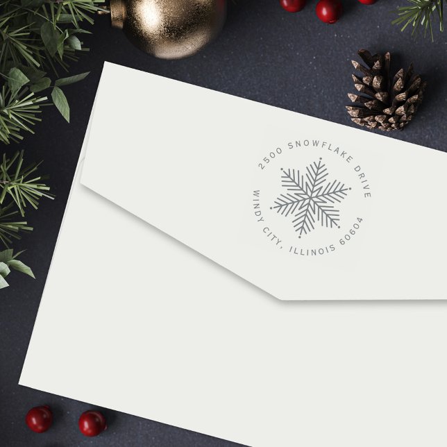 Modern Snowflake Round Return Address Self-inking Stamp (Creator Uploaded)