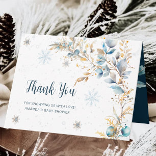 Modern Snowflake Winter Cold Oyutside Baby Shower Thank You Card