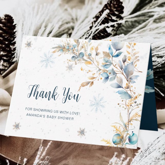 Modern Snowflake Winter Cold Oyutside Baby Shower Thank You Card (Creator Uploaded)