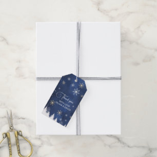 Modern Snowflake Winter Navy and Gold Gift Tags