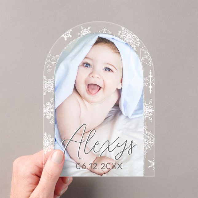   Modern Snowflake Winter Photo Birth Announcement (Insitu (Handheld))