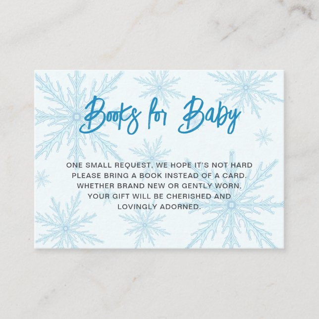 Modern Snowflakes Boy Baby Shower Book Request Enclosure Card (Front)