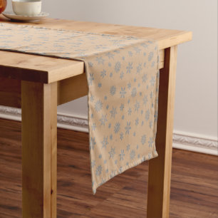 Modern Snowflakes Gold Christmas Short Table Runner
