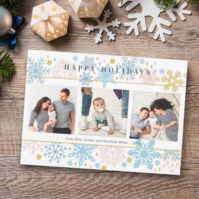 Modern Snowflakes Happy Holidays Card (Creator Uploaded)