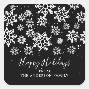 Modern Snowflakes Happy Holidays Square Sticker