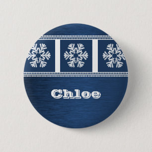 Modern Snowflakes Holiday Button, Royal Blue 6 Cm Round Badge