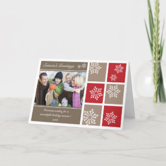Modern Snowflakes Holiday Card (red & grey)