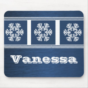 Modern Snowflakes Holiday Mousepad, Royal Blue Mouse Pad