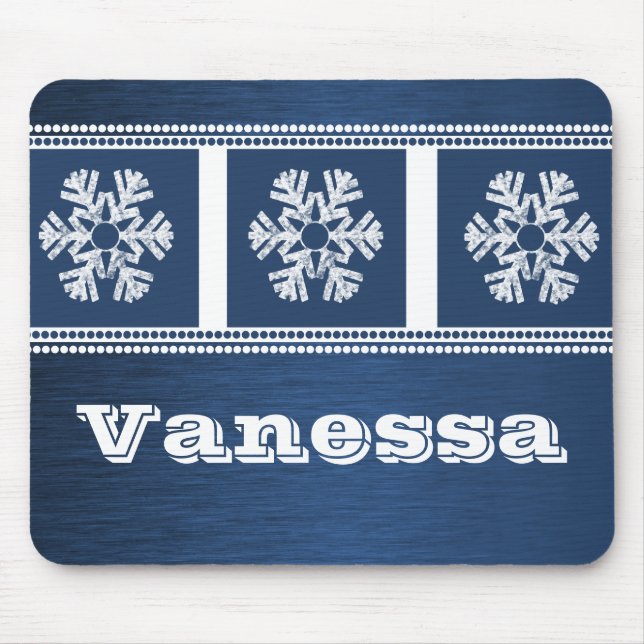 Modern Snowflakes Holiday Mousepad, Royal Blue Mouse Pad (Front)