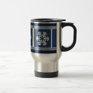 Modern Snowflakes Holiday Mug, Royal Blue Travel Mug
