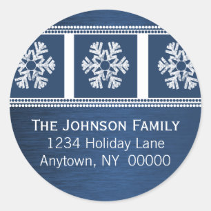 Modern Snowflakes Holiday Stickers, Royal Blue Classic Round Sticker