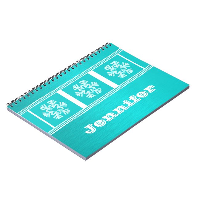 Modern Snowflakes Notebook, Aqua Spiral Notebook (Left Side)