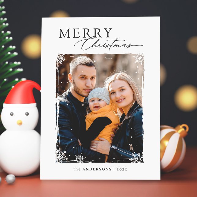 Modern Snowflakes Overlay Merry Christmas Photo Holiday Card (Creator Uploaded)