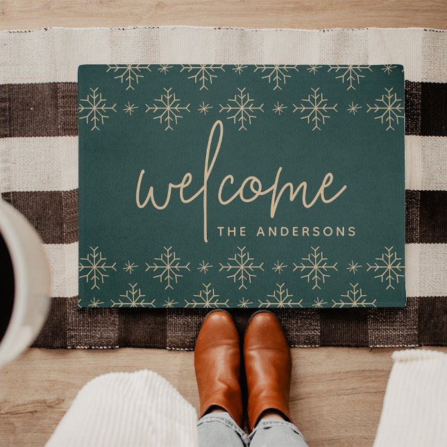 Modern Snowflakes Personalised Welcome Doormat (Creator Uploaded)