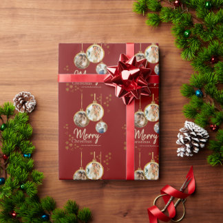 Modern Snowflakes Photo Merry Christmas Wrapping Paper