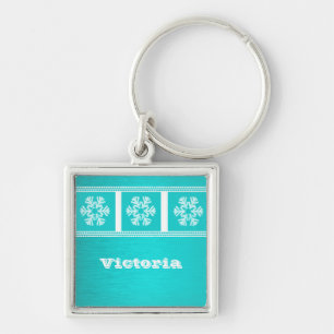 Modern Snowflakes Premium Keychain, Aqua Key Ring