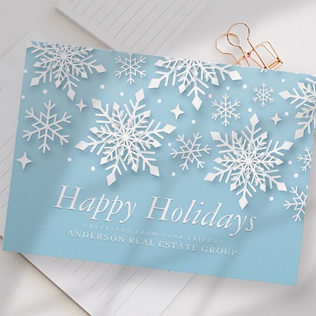 Modern Snowflakes Snow on Blue Holiday Greetings Card (Creator Uploaded)