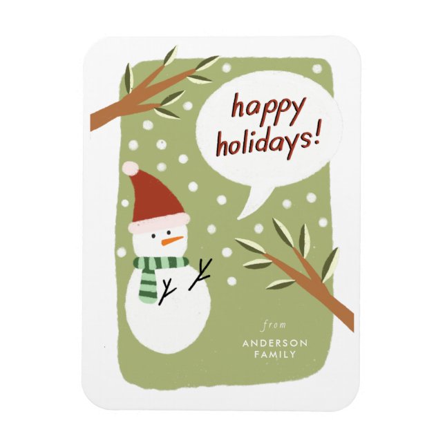 Modern Snowman Happy Holidays Greeting Magnet (Vertical)