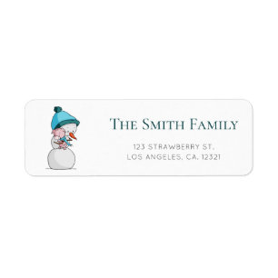 Modern Snowman Pig Winter Return Address