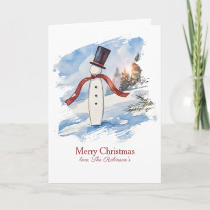 Modern Snowman Watercolor Christmas Card