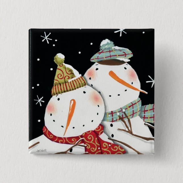 Modern Snowmen Smiles 15 Cm Square Badge (Front)