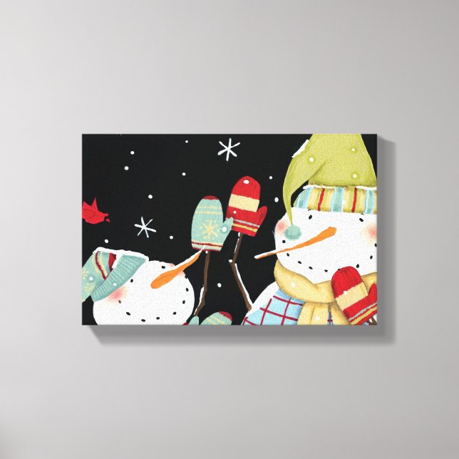 Modern Snowmen with Mittens Canvas Print (Front)
