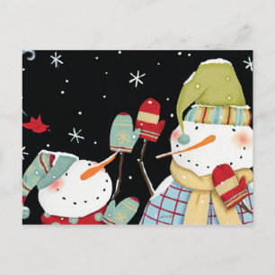 Modern Snowmen with Mittens Postcard