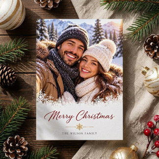 Modern Snowy Portrait Christmas Greeting Photo Holiday Card